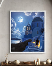Load image into Gallery viewer, Moonlit Santorini Church Fine Art Canvas Print
