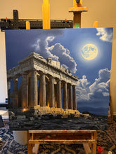 Load image into Gallery viewer, Moon lit Parthenon Greece Original Oil Painting on Canvas