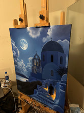 Load image into Gallery viewer, Moonlit Santorini Church Fine Art Canvas Print