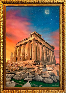 Acropolis Greece at Dusk Original Oil Painting on Canvas