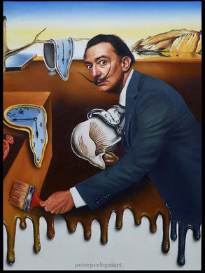 Dali's Melting Self Portrait Original Oil Painting on Canvas Board