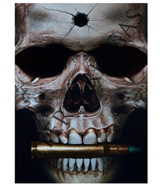 Bit the Bullet Skull Original Oil Painting on Canvas